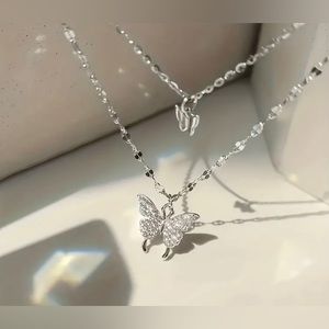 Double Layer Butterfly Pendant Necklace 17”